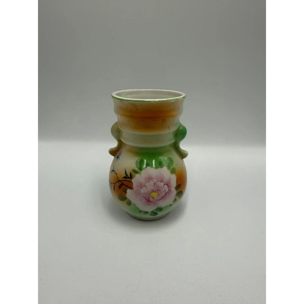 Vtg Made in Japan Porcelain Bud Vase Hand Painted Pink Floral 4.25